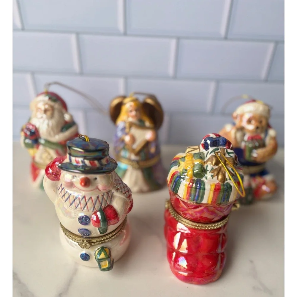 Mr Christmas Musical Ornaments Set of 5 Iridescent Ceramic Hinged MusicBox‎